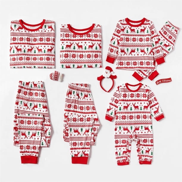 PatPat Conjunto de pijamas de Feliz Navidad, trajes a juego para la familia, ropa de dormir con aspecto de reno y copo de nieve (resistente al fuego)