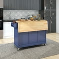 thumbnail image 3 of Rolling Mobile Storage Cabinet, Modern Kitchen Island with Drop Leaf, Solid Wood Top, Locking Wheels, Storage Drawers and Adjustable Shelves, 52.7 Inch Width, Dark Blue, 3 of 9