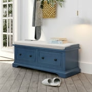Dasun Home Collection Storage Bench Solid Wood Shoe Bench for Living Room Navy