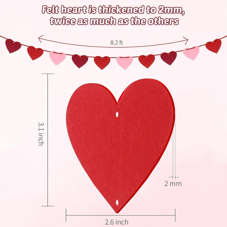 Valentines Day Decor, 40 Red Felt Hearts Garland NO DIY, Hanging