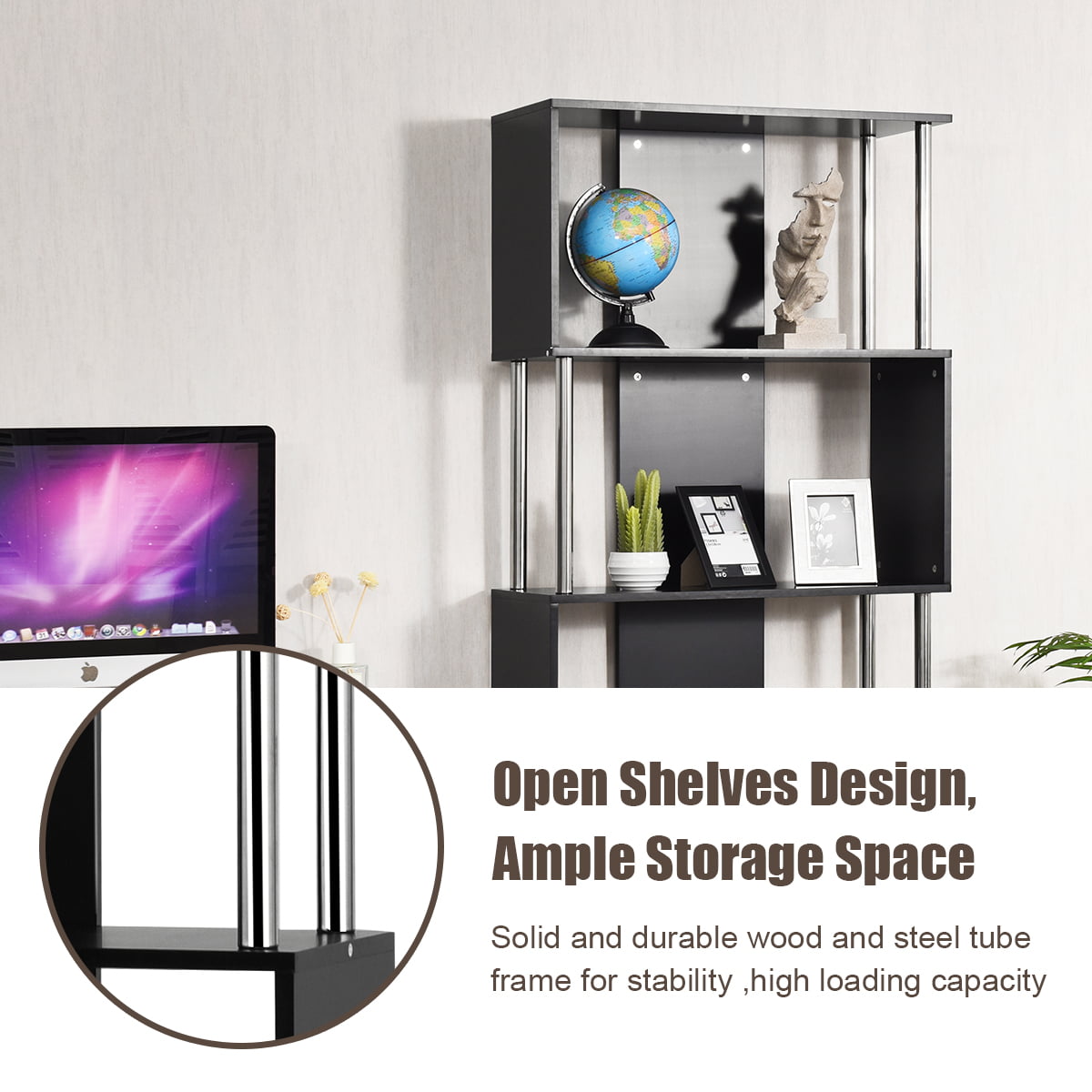 4-Tier Bookcase Modern Display Shelves Organizer Snaking Storage Rack Home White
