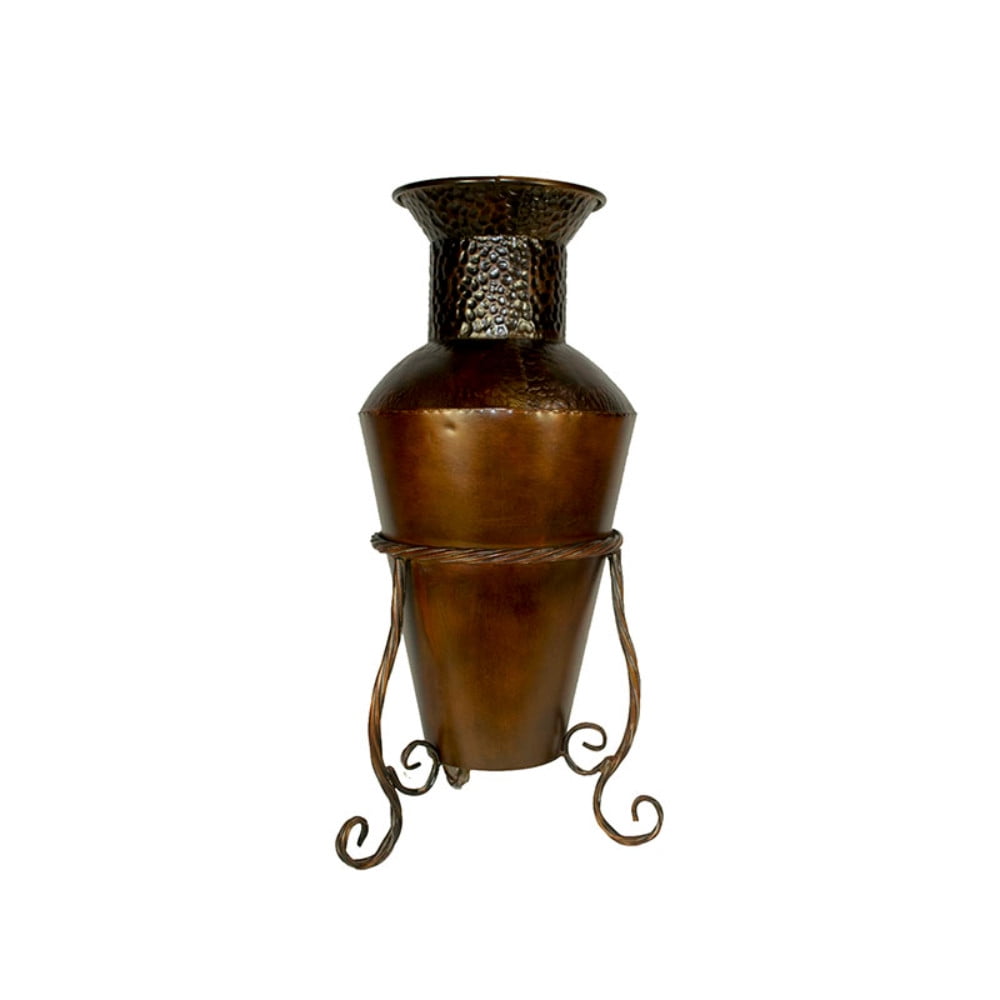 Vintage Style Urn Shape Metal Planter, Bronze by Benzara