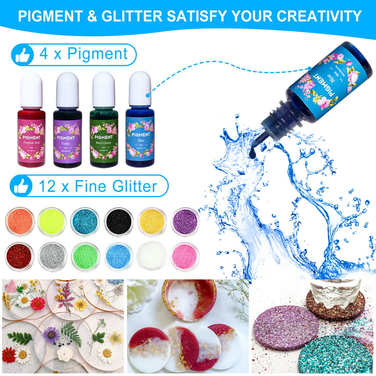 JDiction Epoxy Resin 16oz Resin Kit with Resin Coaster Molds and Holder,  Resin Pigment, Guiltter, Gold Flakes 