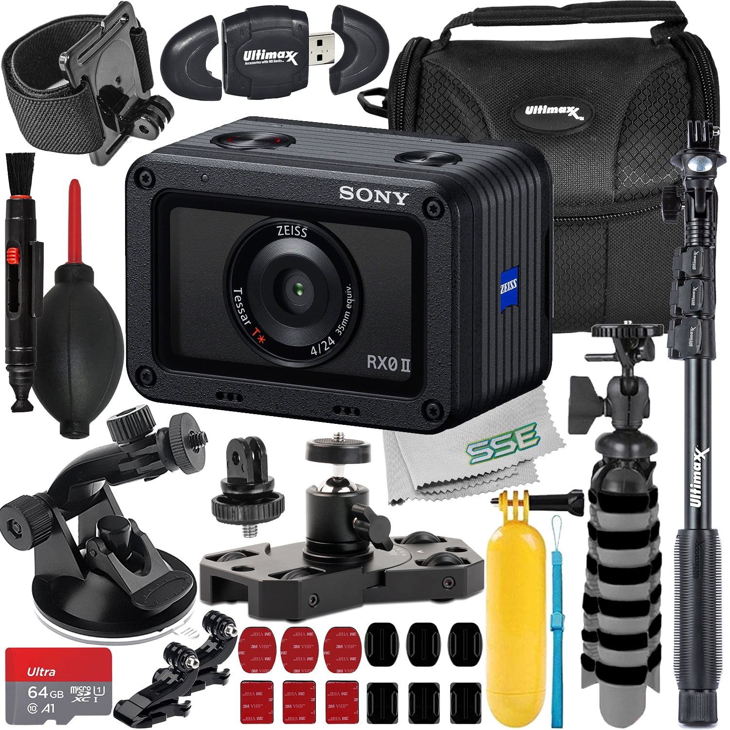 Sony Cyber-shot DSC-RX0 II Digital Camera with Advanced Accessory Bundle:  SanDisk 64GB Ultra microSD, 48” Monopod, Water-Resistant Gadget Bag & Much  More (27pc Bundle) - Walmart.com