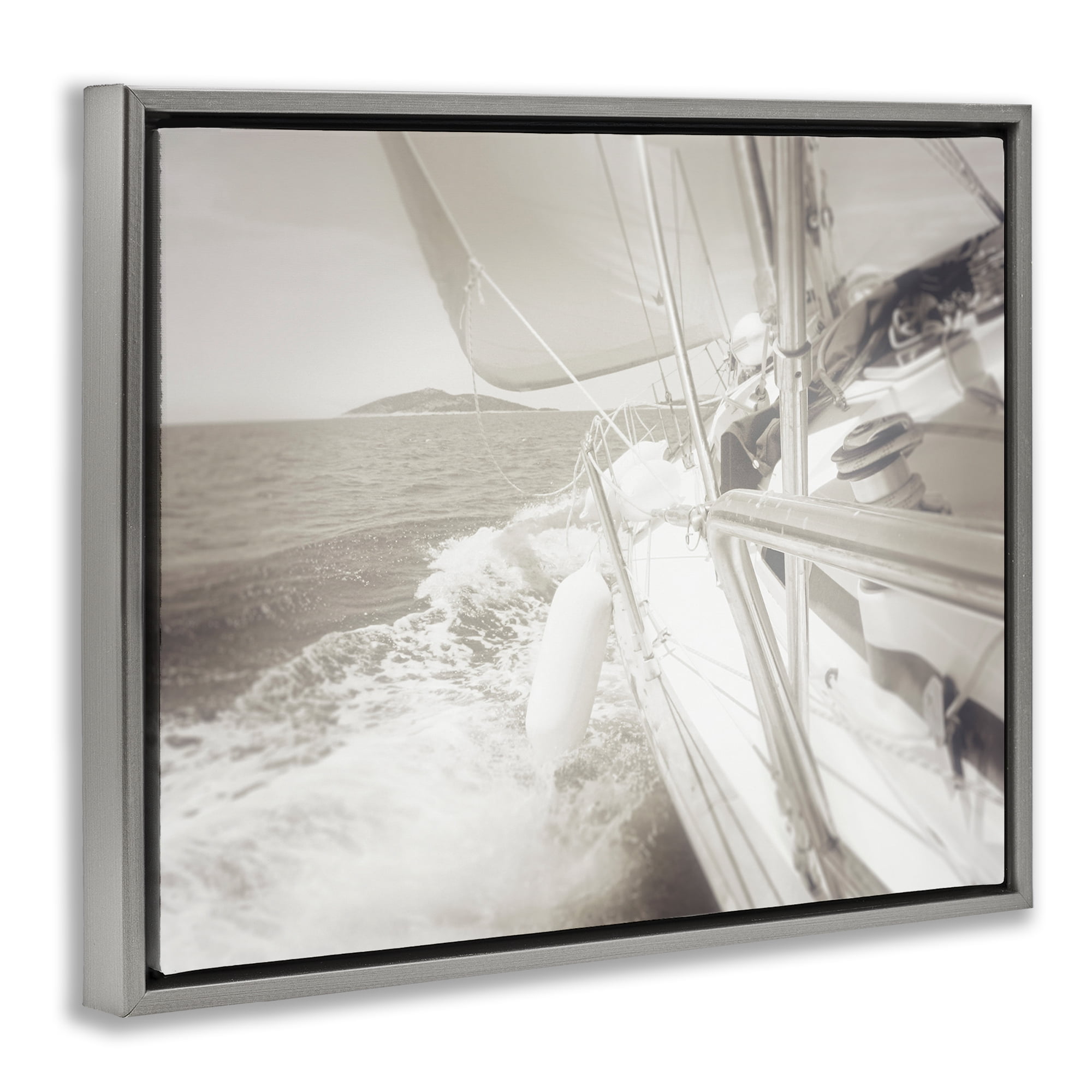 Stupell Industries Splashing Boat Bow Transportation Photography Gray Floater Framed Canvas Art Print Wall Art, 31 x 25