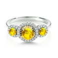 thumbnail image 2 of Gem Stone King 0.84 Ct Round Yellow Sapphire 925 Silver and 10K Yellow Gold 3 Stone Women's Lab Grown Diamond Ring (Size 5), 2 of 3
