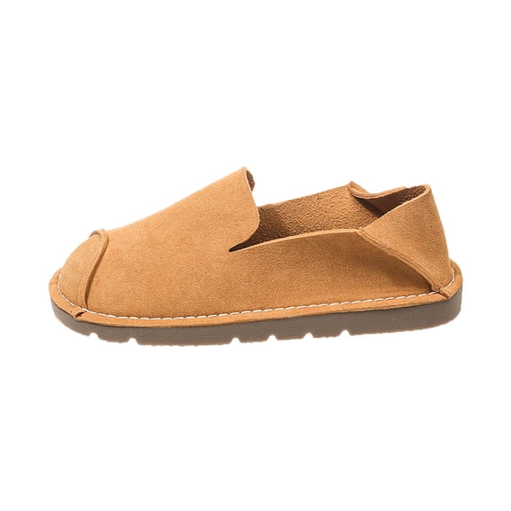 Solid Round Toe -On Loafers for Women Casual Comfort Walking Shoes