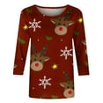thumbnail image 5 of IROINNID Discount Christmas Shirts for Women Christmas Graphic Printed T-shirt 3/4 Sleeves Pullover Crewneck Casual Tops,Burgundy, 5 of 5