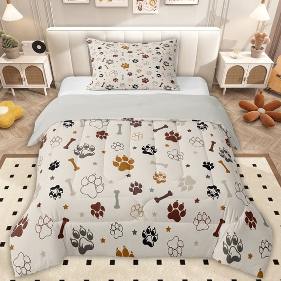 Erosebridal Bear Animal Print Twin Comforter Sets, Cute Cartoon Stars Bedding Set, 2 Pieces