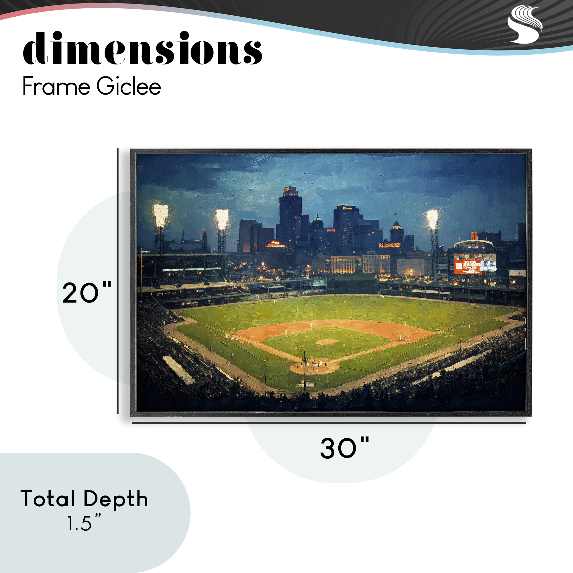 Baseball Stadium at Night Black Framed Giclee Art, design by Arlington Prints