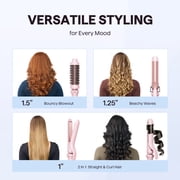 Wavytalk Curling Iron Set, 3 in 1 Curling Wand Set with Curling Brush, Flat Iron, 1 1/4 inch Curling Iron, Dual Voltage, Pink