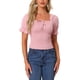 thumbnail image 1 of INSPIRAR CHIC Blusas Casuales de Verano de Cuello Cuadrado de Manga Corta para Mujeres Rosa S, 1 of 6