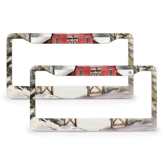 License Plate Frame Farm Red American Farmhouse Car Tags Frames Holder 2 Pcs Set Happy New Year Quality Aluminum License Plate Cover Fits All Car