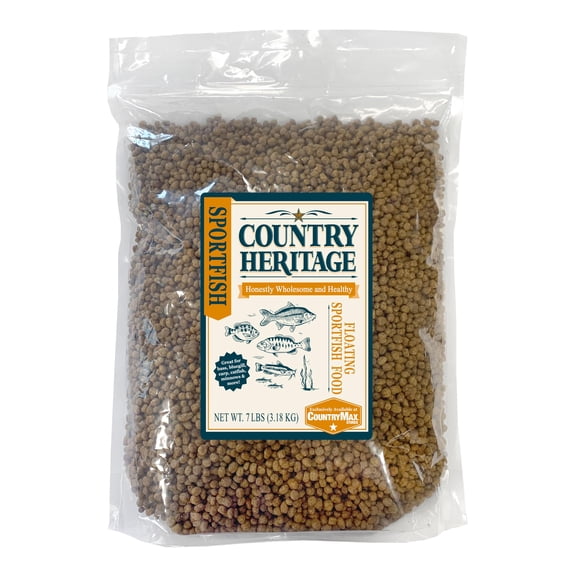CountryMax Floating Sportfish Game Fish Food 32% Protein for Pond and Lakes, Extruded Feed for Bluegill, Catfish, Minnows, Bass, Carp (7 Pounds)
