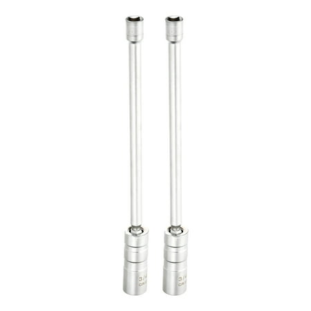 Uxcell 2pcs Spark Plug Socket Set 3/8 Drive 3/4 Swivel Magnetic 12 Point Long Thin Wall Spark Plug Socket with 360 Degree Swivel CR-V Steel Silver
