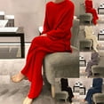 thumbnail image 2 of Conjunto de suéter de punto para mujer, ropa de calle diaria, básica, pura, Simple, suave, deportiva, pantalón, cuello redondo, manga larga, Otoño e Invierno, 2 of 4