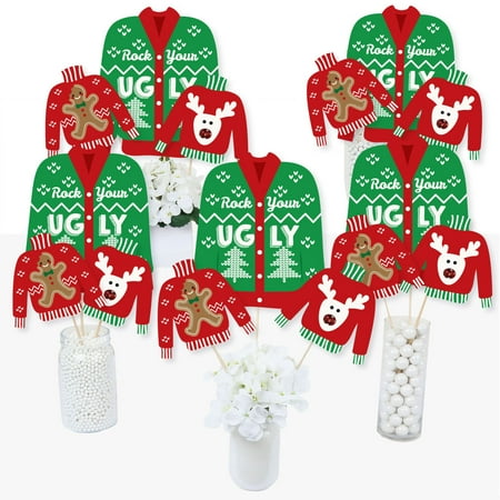Christmas Centerpieces For Kitchen Tables Ugly Sweater - Holiday & Christmas Party Centerpiece Sticks - Table Toppers - Set of 15 ()