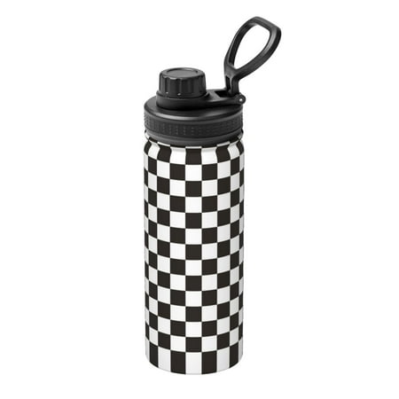 

Tebeau Black and White Checkerboard Print Water Bottle 18oz Sports Insulated Kettle Stainless Steel Outdoor Drinking Bottles Fashion Travel Cup