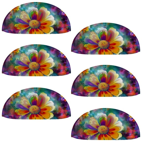 PhooArto 6 Pcs Cup Drawer Pulls, Art Abstract Floral Daisy Flower Shell Shape Handles Cabinet Knobs for Dresser Cupboard Closet Wardrobe with Screws