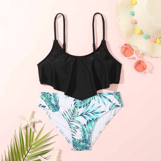Arshiner Maillot De Bain Bikini Tankini Fille – Imprimé Floral Volants Mignon 5-14 Ans – Plage & Piscine Été