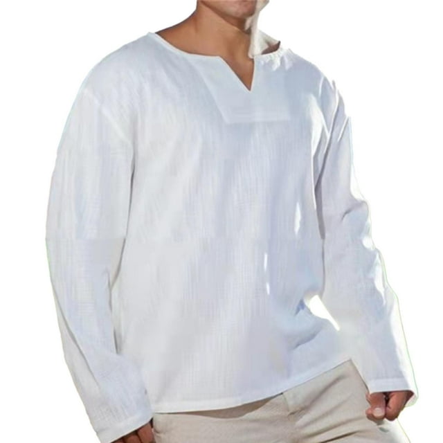 Xdzjlr T-Shirt Homme Coton Lin Plage Uni Manches Longues Chemise Décontractée Homme,TTTG