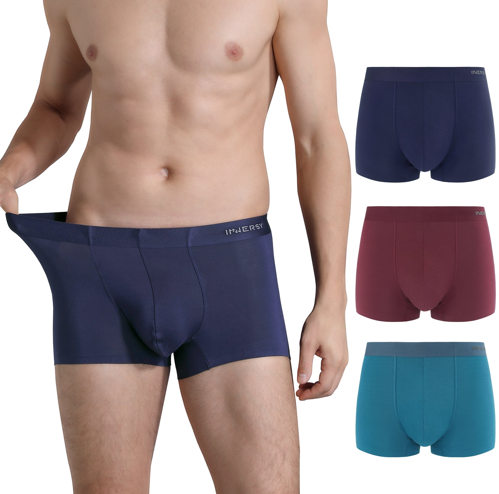 INNERSY Mens Underwear Trunks Open Fly Stretch Cotton Boxer Shorts Low Rise Pants Pack of 4 