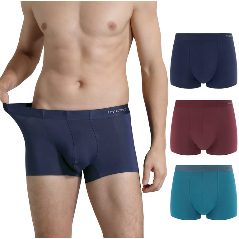 INNERSY Men's Micro Modal Boxer Briefs No Show Short Leg Trunks Underwear 3  Pack (M, Dark Crimson/Navy/Saxony Blue)
