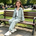thumbnail image 4 of Kids Stand Collar Set, Long Sleeve Zipper Coat & Pants, Leisure Two-Piece Outfit For Children Green 11-12Years, 4 of 7