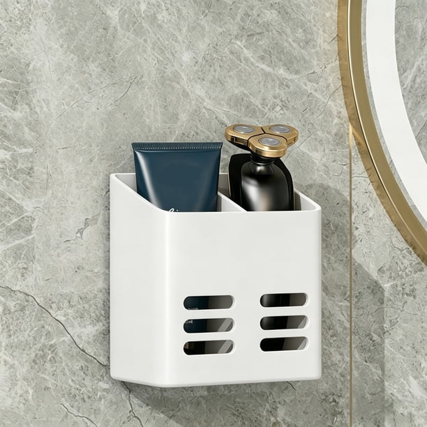 Wall Mounted No Drill Storage Organizer With Drainage Holes Multi Compartment Holders For Bathroom Kitchen Living Room Bedroom Home Organization