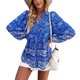 thumbnail image 1 of Blusa suelta de verano para mujer, camisas bohemias casuales con estampado floral, camisas bohemias de manga larga, blusas sueltas, diseño exquisito, 1 of 6