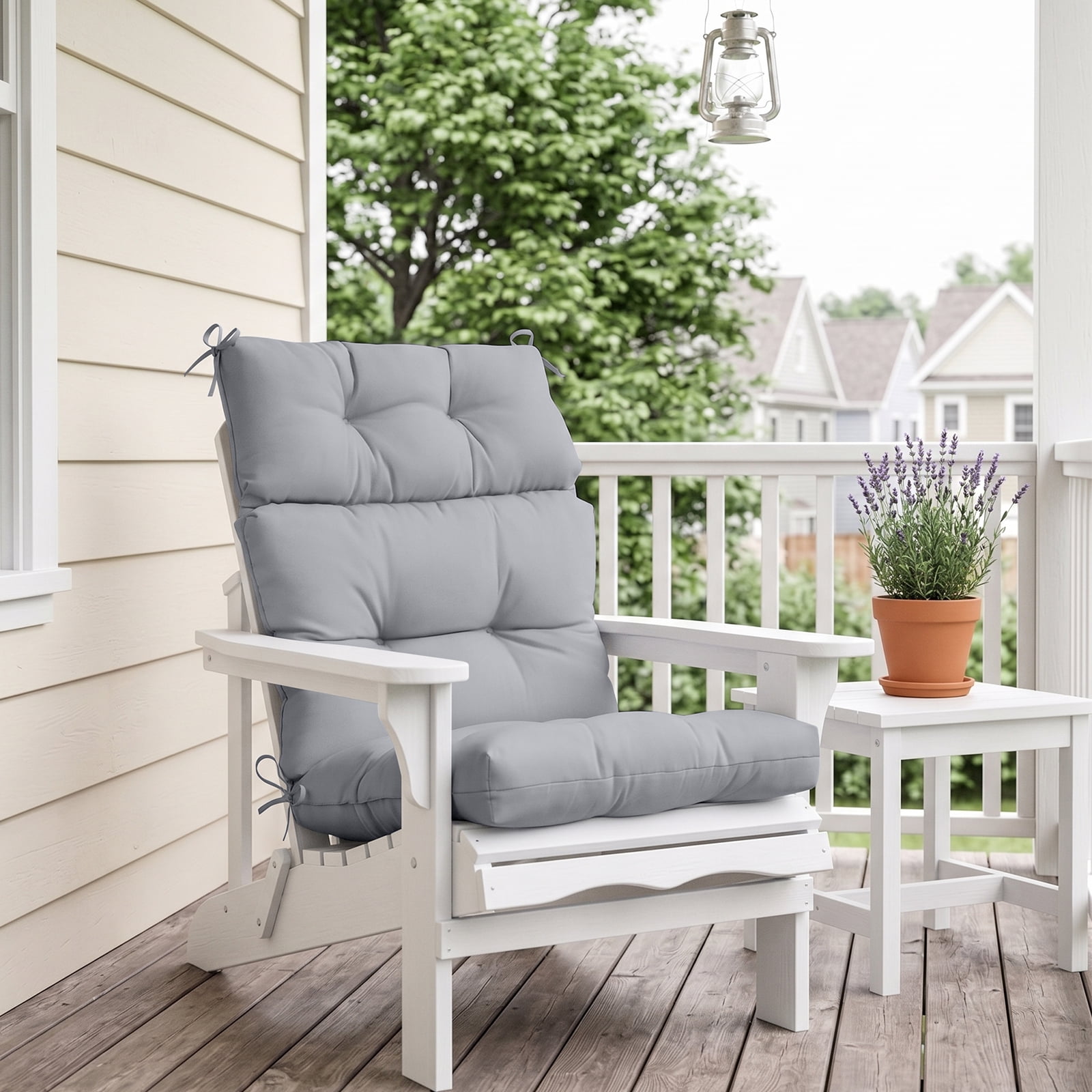 EAGLE PEAK Tufted Outdoor/Indoor High Back Patio Chair Cushion, Set of 2, 46'' x 22'', Light Gray