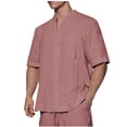thumbnail image 1 of Birdeem Shirts for Men Mens Fashion Casual Solid Color Button Short Sleeve Round-Neck Blouses, 1 of 1