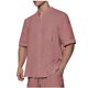 thumbnail image 1 of Playera Elvqul Caballero Algodón Lino Playa Rojo Manga Corta Liso Cuello Redondo Abotonada, 1 of 8