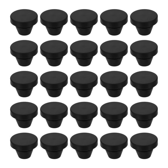 25 Pack Snug Plugs, Rubber Hole Plugs Round Soft Flexible Stopper Fit 7mm (0.28 Inch) Hole Dia., Waterproof Silicone Plug, Black