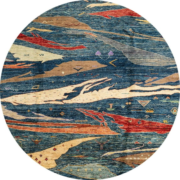 Ahgly Company Indoor Round Abstract Black Cow Black Area Rugs, 4' Round