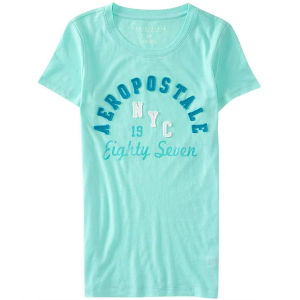 Camiseta adornada Aeropostale NYC Eighty Seven para mujer azul mediana