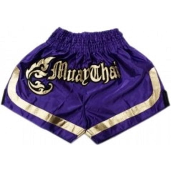 Woldorf Boxing Muay Thai Shorts in Satin Embroidery Purple Martial Arts, Sparring Fitness Gym Equipment Grappling Shorts, Kickboxing Shorts, Fighting Shorts, Muay Thai Training Shorts