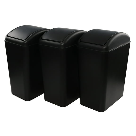 Vababa 3-Pack 4.5 Gallon Plastic Swing-Top Garbage Can, Black Trash Can with Swing Lid