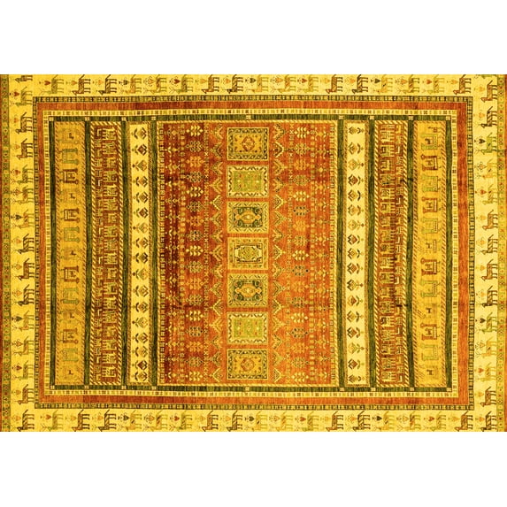 Ahgly Company Machine Washable Indoor Rectangle Abstract Yellow Modern Area Rugs, 2' x 4'