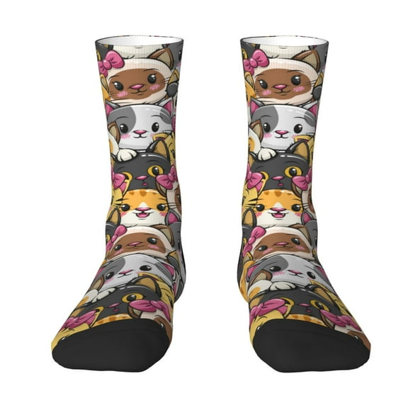 Uemuo Cute Cat Pattern Women's Crew Socks, Soft Durable Breathable Moisture-Wicking with Odor Control Cotton socks
