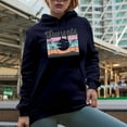 thumbnail image 2 of Distressed Sunsets and Palm Trees, Summer or Beach Art Gift, Navy Blue Hooded Sweatshirt or Hoodie, 2XL, 2 of 5