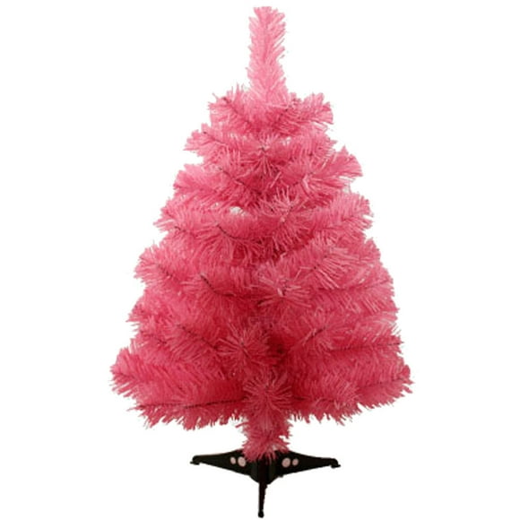 60cm Artificial Christmas Tree with Plastic Stand Holder Base for Christmas Home Party Decortaion (Pink)
