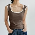thumbnail image 4 of JGGSPWM Women's Summer Square Neck Tank Top Rib Knit Sleeveless Fitted Going Out Crop Tees Brown S, 4 of 7