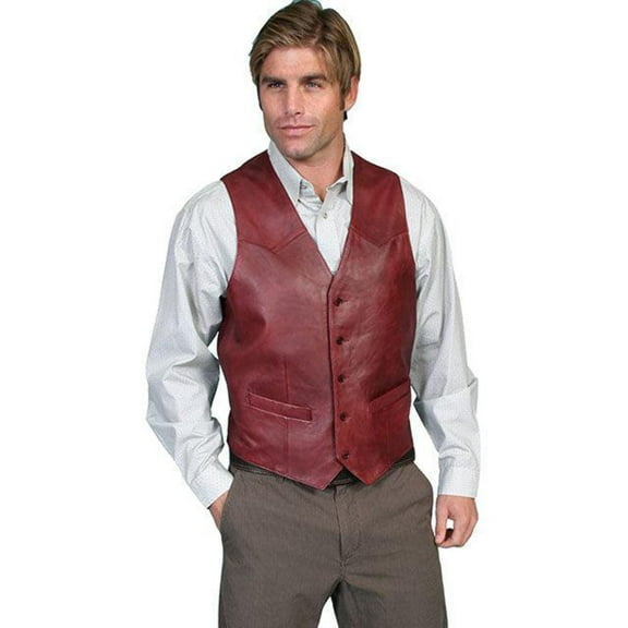 Scully Men's Lamb Leather Western Vest, Black Cherry, 52L