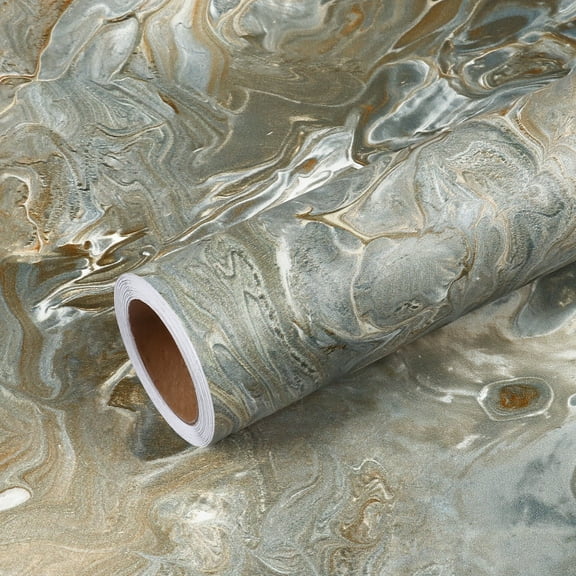VEELIKE Abstract Liquid Marble Contact Paper for Countertops Waterproof Peel and Stick Thick Teal Gold Marble Wallpaper for Kitchen 15.7''x118'' Self Adhesive Counter Top Covers for Bathroom Walls