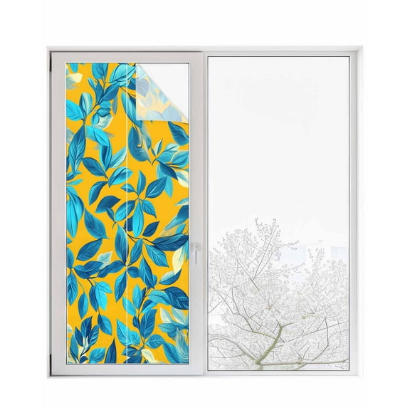 Window Privacy Film Country Leaf Stained Glass Window Film Decorative Sun Block Window Cover Botanical Pastoral Plant Country Window Clings Static Adhesive Sticker for Bathroom 29.5"x78.7"