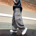 thumbnail image 5 of YunPes Boys Baggy Cargo Pants Lightweight Quick Dry Crinkled Wide Leg Pants Trendy Youth Handsome Streetwear Bottoms with Flap Pockets, 5 of 7