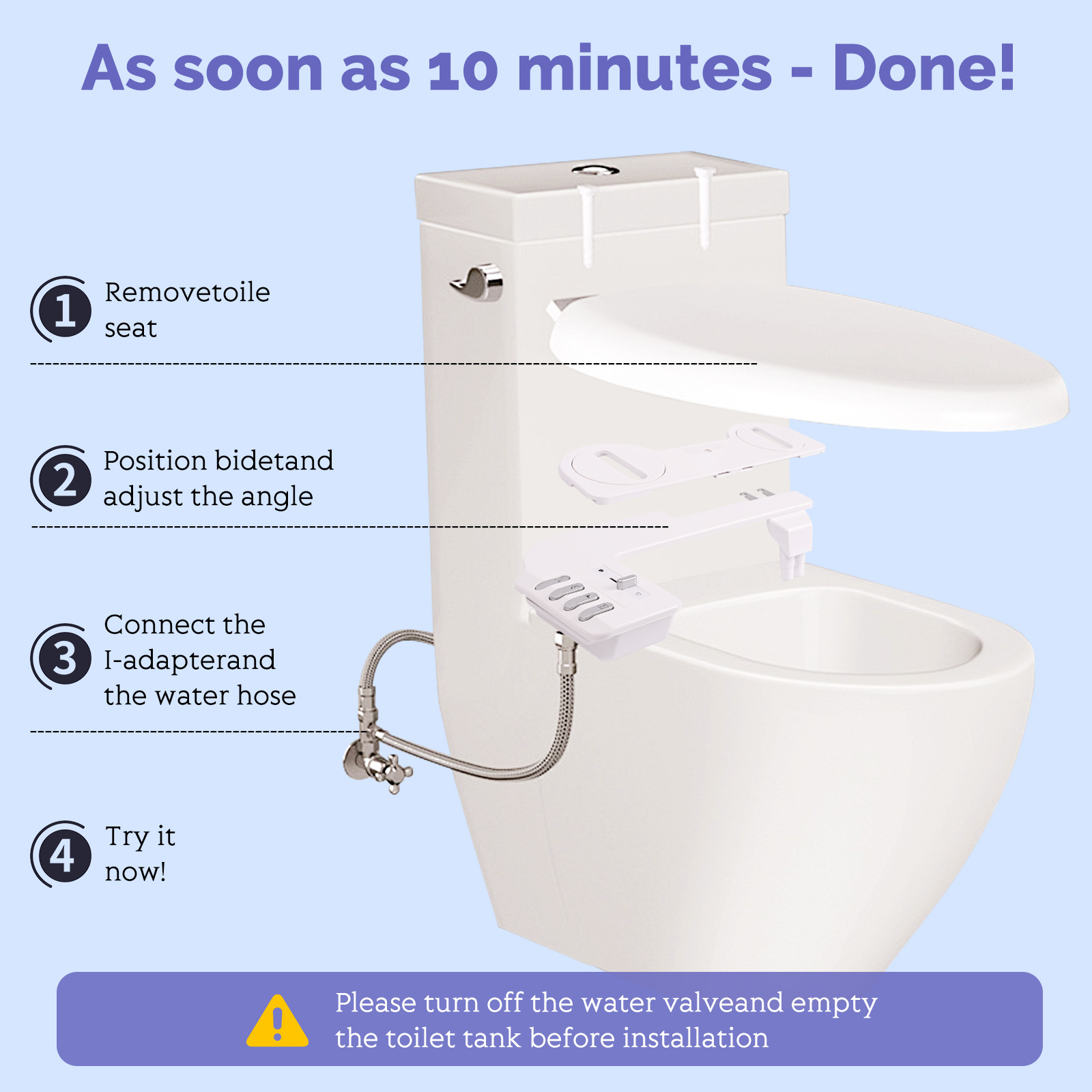 JINXELL BIDET-Self-Cleaning Nozzle, Fresh Water Non-Electric Bidet Attachment for Toilet Seat, Adjustable Water Pressure, Rear Wash