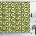 thumbnail image 1 of Avocado Shower Curtain, Pattern with Delicious Vegan Elements on Monochrome Zigzag Background Print, Fabric Bathroom Set with Hooks, 69W X 84L Inches Extra Long, Black Brown Green, by Ambesonne, 1 of 3
