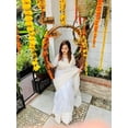 thumbnail image 2 of Saree Indian Bollywood Organza Embroidery Moti Work White Sari Blouse Party Wear size Unstitched, 2 of 5
